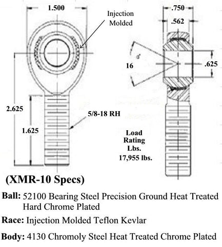 5/8 x 5/8-18 Chromoly 4 Link Kit With 5/8 To 1/2 High Misalignment Spacers & Jam Nuts